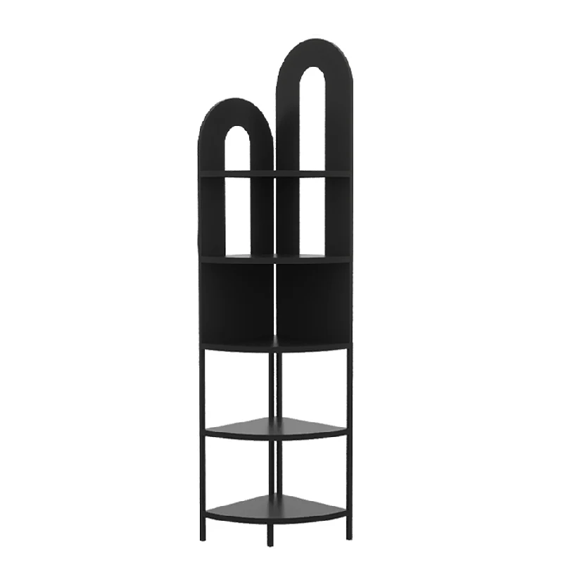 Traditional French Arched Fan-Shaped Iron Floor-Standing Corner Storage Shelf 5-Tier For Living Room