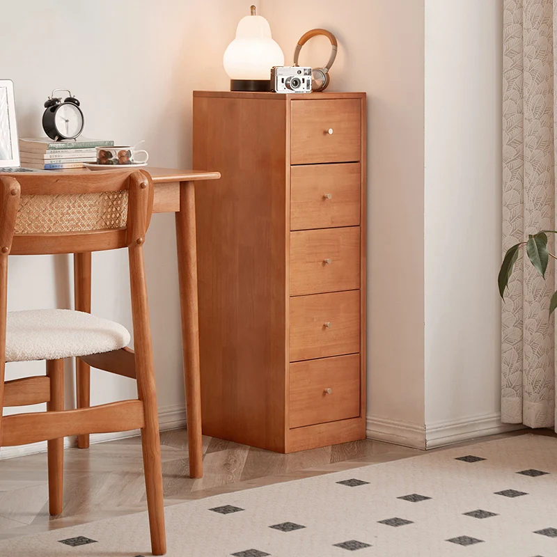 Modern Mid-Century Rectangular Rubberwood Pine Wood Space-Saving Corner Storage Cabinet 5-Drawer For Living Room
