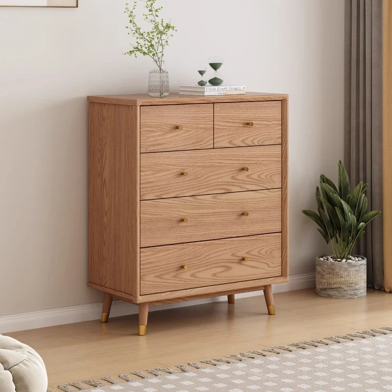 Contemporary Nordic Solid Wood & Plywood Rectangular Storage Cabinet 5/6 Drawers For Living Room