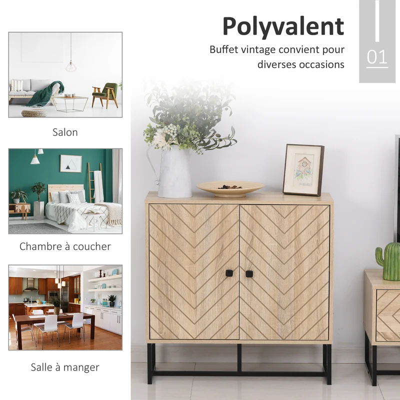 Buffet de rangement salon 80 x 29.5 x 80 cm étagères réglables portes magnétiques compact moderne en MDF bois naturel 21_0001815