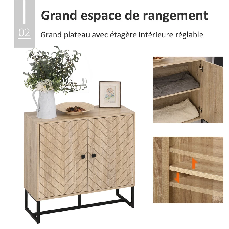 Buffet de rangement salon 80 x 29.5 x 80 cm étagères réglables portes magnétiques compact moderne en MDF bois naturel 21_0001815