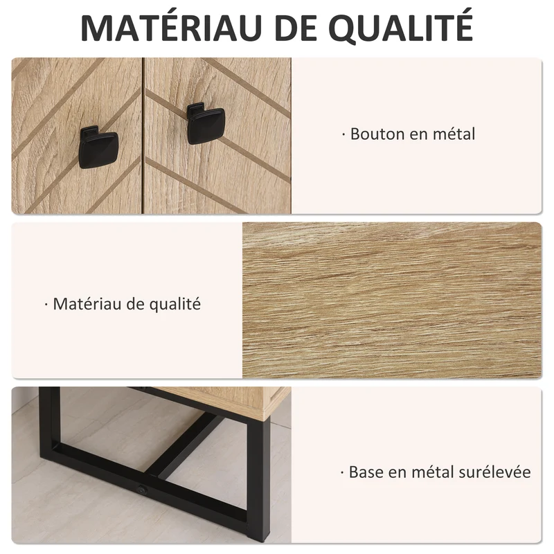 Buffet de rangement salon 80 x 29.5 x 80 cm étagères réglables portes magnétiques compact moderne en MDF bois naturel 21_0001815