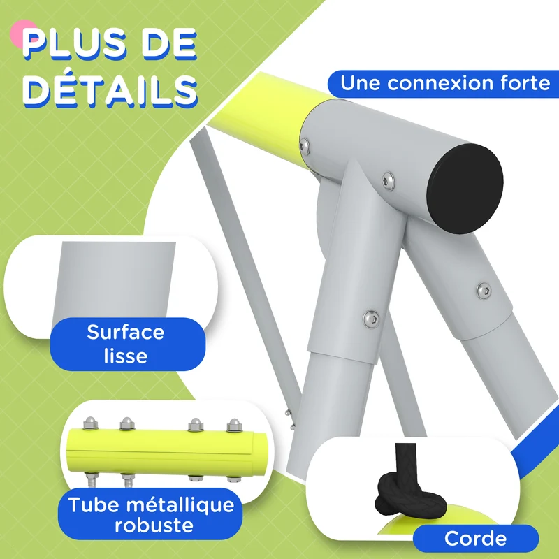 Balançoire portique enfant 283 x 156 x 180 cm pour jardin pour 5 enfants charge 225 kg design contemporain en métal vert 21_0000376