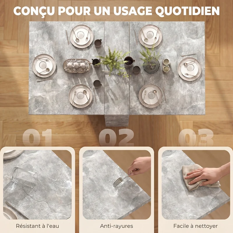 Table pliante de cuisine à roulettes 75 x 140 x 74 cm 2 étagères compacte moderne épuré en panneau de particules gris 21_0002272