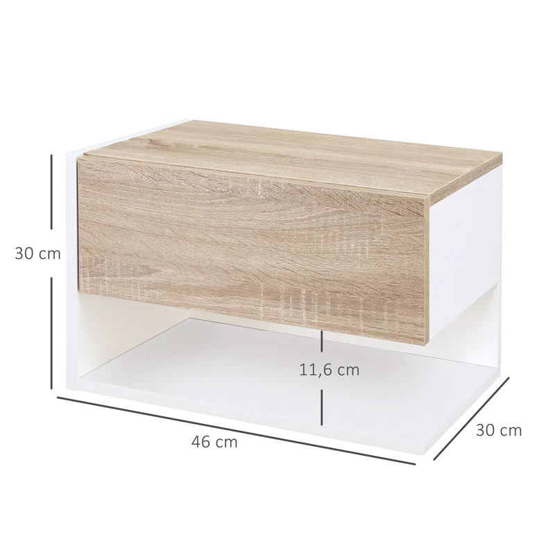 Table de chevet murale 46 x 30 x 30 cm gain de place tiroir étagère contemporain épuré en panneaux de particules blanc 21_0001459