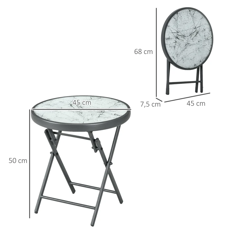 Table basse pliante ronde 45 x 50 x 45 cm pratique extérieure gain de place design contemporain en verre trempé blanc 21_0005197