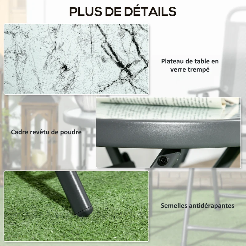 Table basse pliante ronde 45 x 50 x 45 cm pratique extérieure gain de place design contemporain en verre trempé blanc 21_0005197