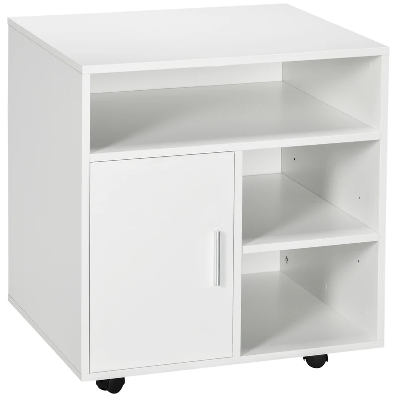 Support imprimante bureau 60 x 50 x 65,5 cm roulettes 360° étagère réglable moderne en panneaux de particules blanc 21_0006378
