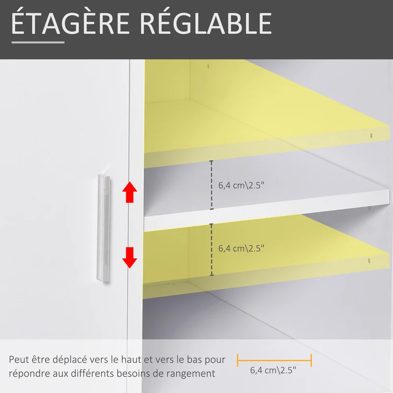 Support imprimante bureau 60 x 50 x 65,5 cm roulettes 360° étagère réglable moderne en panneaux de particules blanc 21_0006378