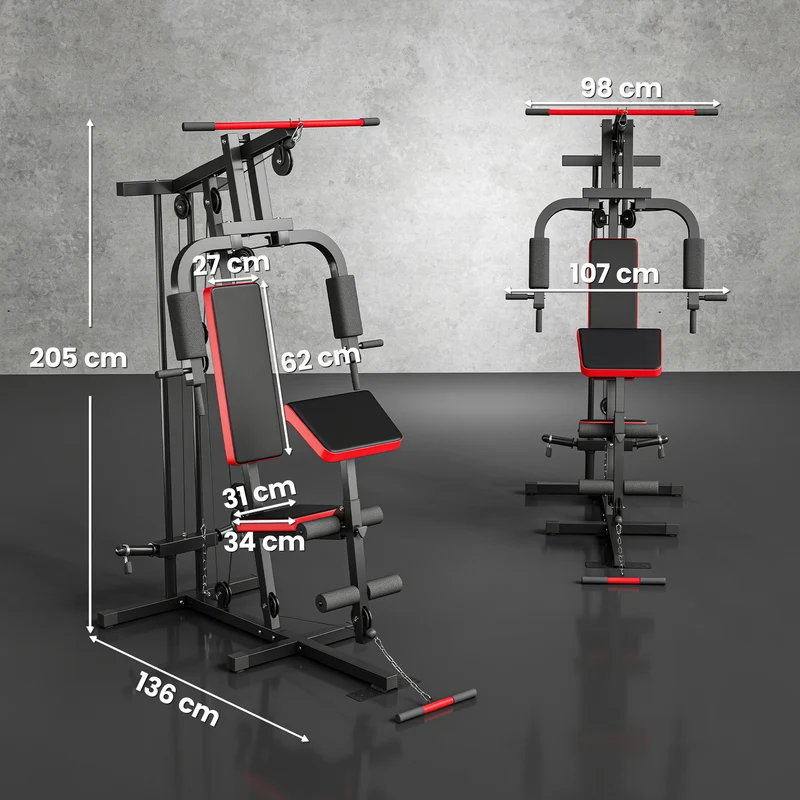 Station de musculation maison 136 x 107 x 205 cm banc amovible entraînement complet moderne industriel en acier noir 21_0006900