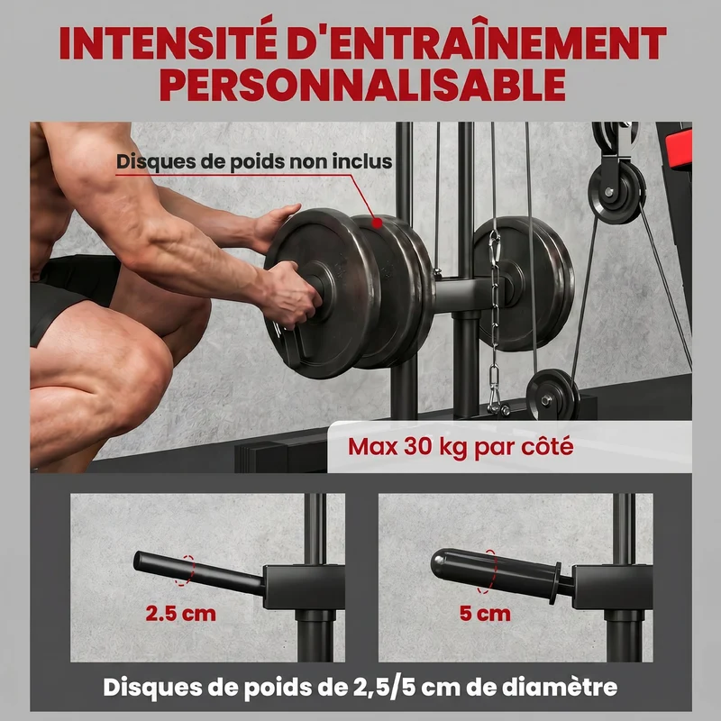 Station de musculation maison 136 x 107 x 205 cm banc amovible entraînement complet moderne industriel en acier noir 21_0006900