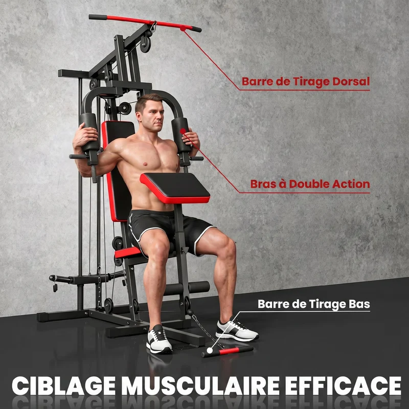 Station de musculation maison 136 x 107 x 205 cm banc amovible entraînement complet moderne industriel en acier noir 21_0006900