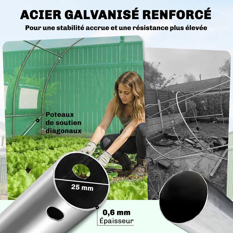 Serre tunnel de jardin 295 x 597 x 200 cm protection uv ventilation réglable contemporain industriel en acier vert 21_0005586