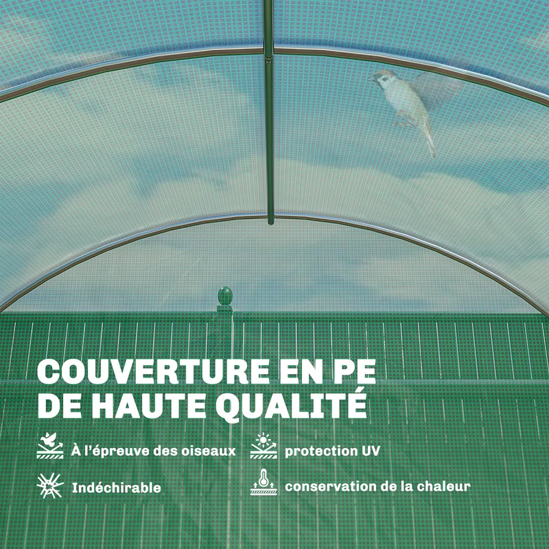 Serre tunnel de jardin 295 x 597 x 200 cm protection uv ventilation réglable contemporain industriel en acier vert 21_0005586