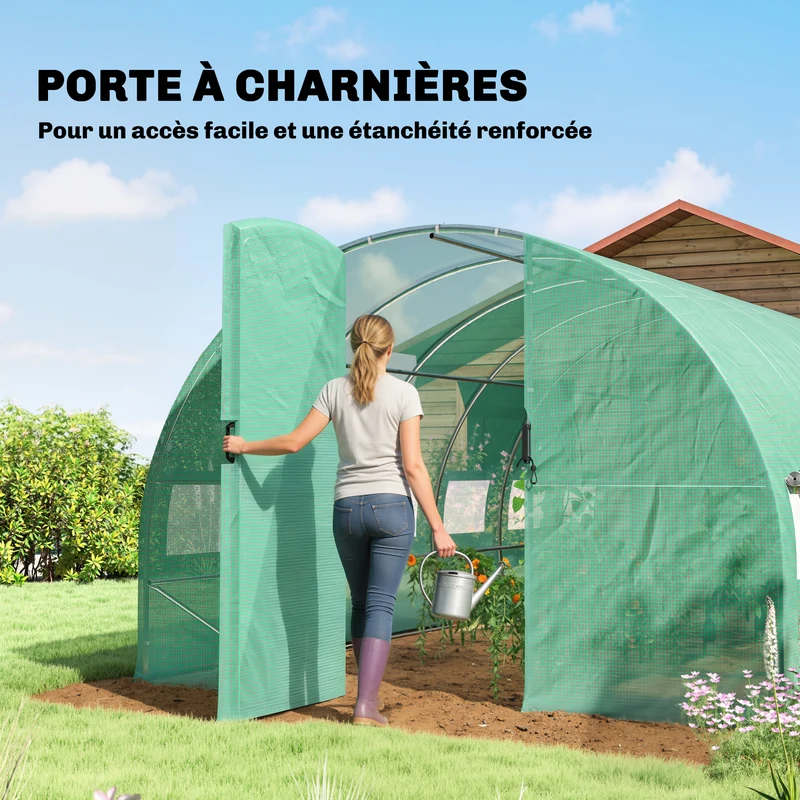 Serre tunnel de jardin 295 x 597 x 200 cm protection uv ventilation réglable contemporain industriel en acier vert 21_0005586