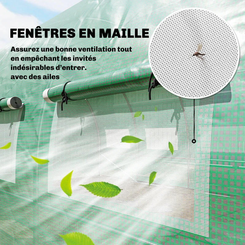 Serre tunnel de jardin 295 x 597 x 200 cm protection uv ventilation réglable contemporain industriel en acier vert 21_0005586