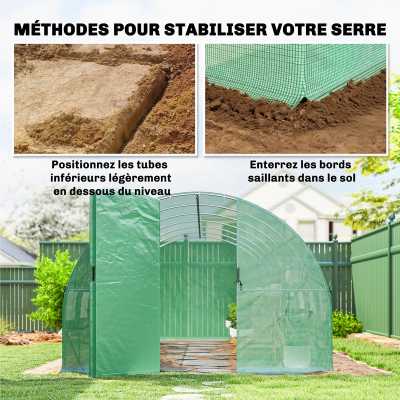 Serre tunnel de jardin 295 x 597 x 200 cm protection uv ventilation réglable contemporain industriel en acier vert 21_0005586