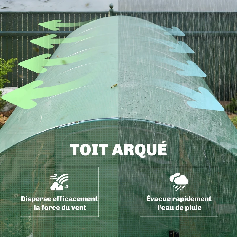 Serre tunnel de jardin 295 x 597 x 200 cm protection uv ventilation réglable contemporain industriel en acier vert 21_0005586