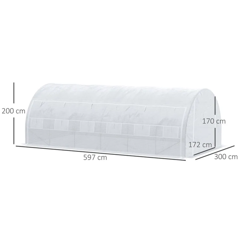 Serre de jardin tunnel 5.97 x 3 x 2 m porte zippée anti uv pour potager extérieur contemporain en polyéthylène blanc 21_0004243