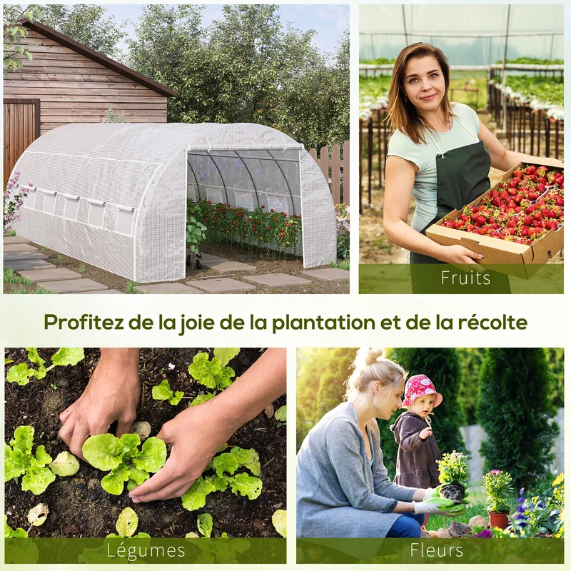 Serre de jardin tunnel 5.97 x 3 x 2 m porte zippée anti uv pour potager extérieur contemporain en polyéthylène blanc 21_0004243