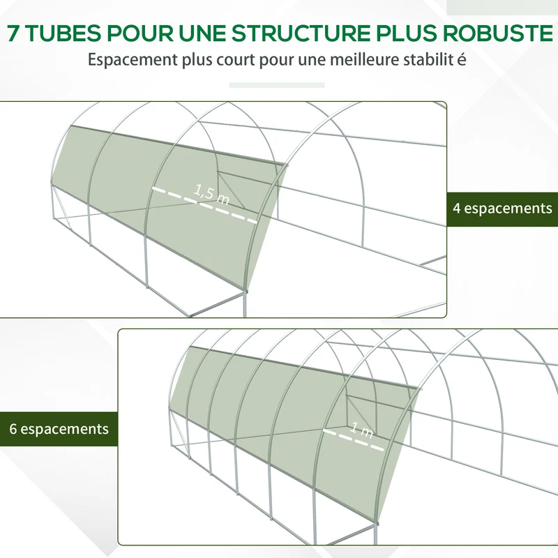 Serre de jardin tunnel 5.97 x 3 x 2 m porte zippée anti uv pour potager extérieur contemporain en polyéthylène blanc 21_0004243