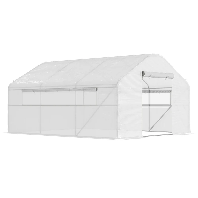 Serre de jardin tunnel 395 x 300 x 197 cm porte enroulable aération optimale contemporain moderne extérieur en pe blanc 21_0005515
