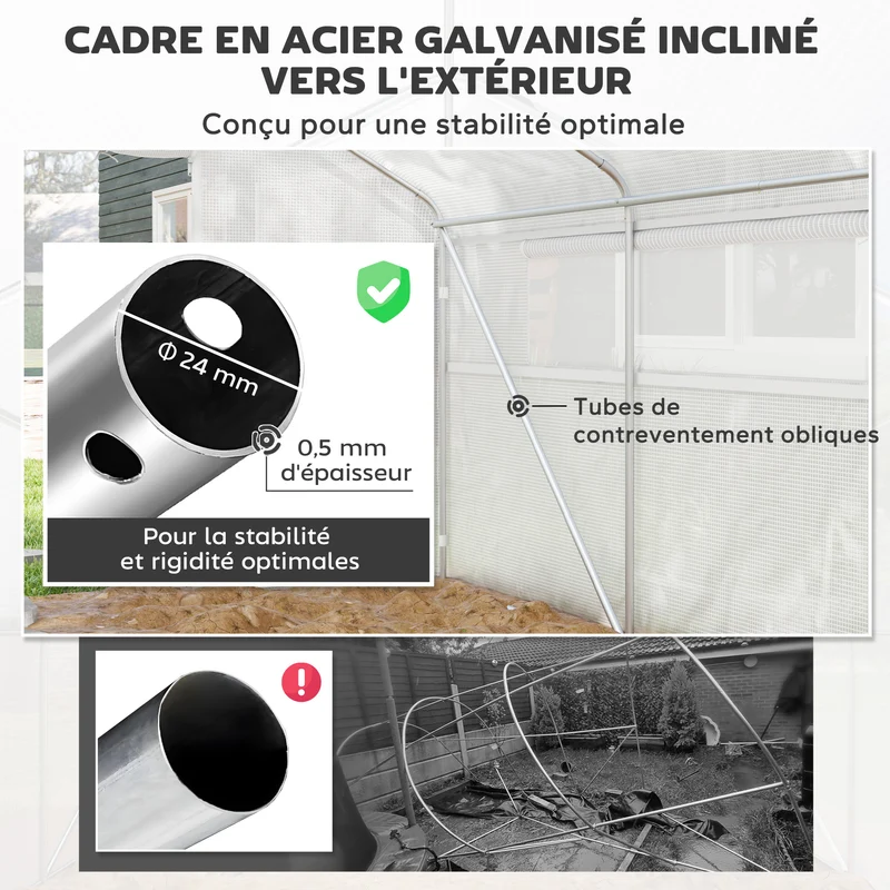Serre de jardin tunnel 395 x 300 x 197 cm porte enroulable aération optimale contemporain moderne extérieur en pe blanc 21_0005515