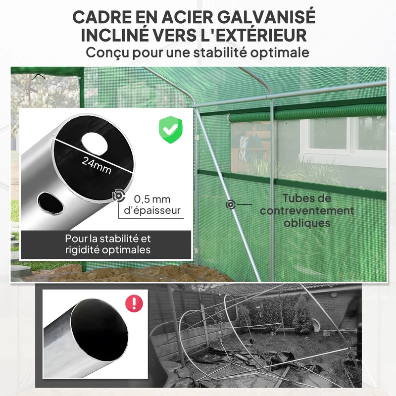 Serre de jardin tunnel 395 x 300 x 197 cm aération optimale et porte enroulable protection uv contemporain en pe vert 21_0005514