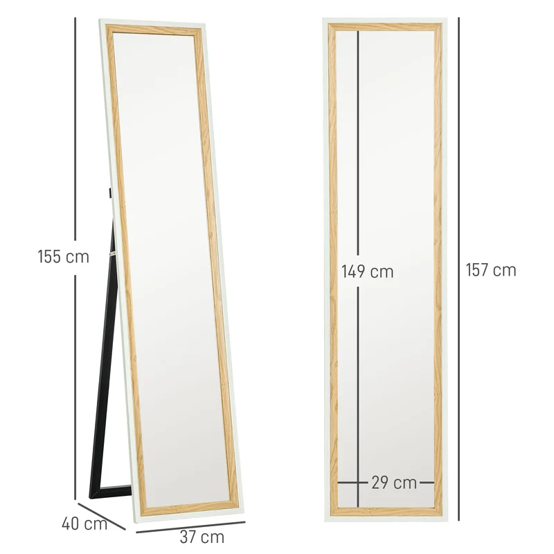 Miroir sur pied pleine longueur 157 x 37 x 2,5 cm réflexion corps total film anti-bris design moderne salon en MDF blanc 21_0001632