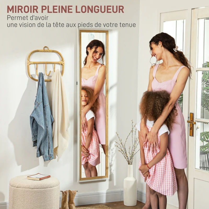 Miroir sur pied pleine longueur 157 x 37 x 2,5 cm réflexion corps total film anti-bris design moderne salon en MDF blanc 21_0001632