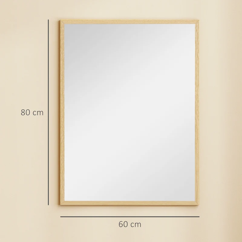 Miroir mural rectangulaire 80 x 60 cm apporte luminosité fixation 4 crochets épuré style scandinave en MDF bois naturel 21_0001358