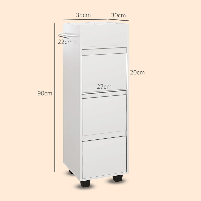 Meuble de rangement pour salle de bain 35 x 30 x 90 cm 3 tiroirs avec porte-serviette épuré en panneau de particules blanc 21_0002028