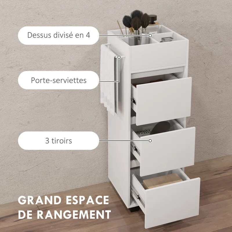 Meuble de rangement pour salle de bain 35 x 30 x 90 cm 3 tiroirs avec porte-serviette épuré en panneau de particules blanc 21_0002028