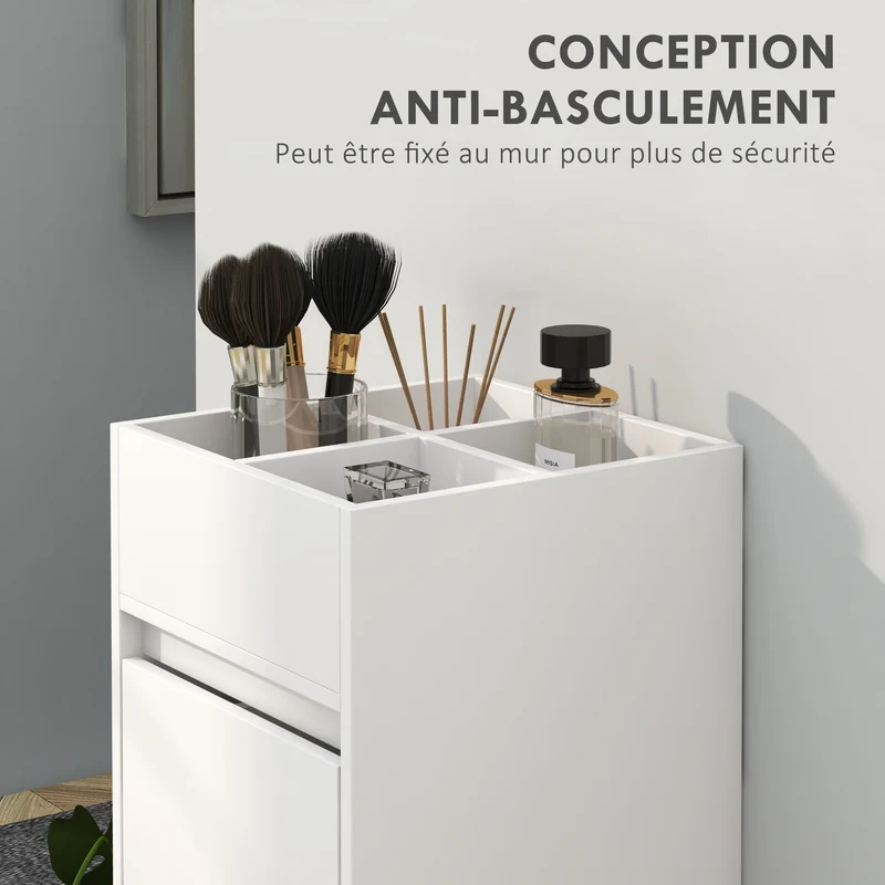 Meuble de rangement pour salle de bain 35 x 30 x 90 cm 3 tiroirs avec porte-serviette épuré en panneau de particules blanc 21_0002028
