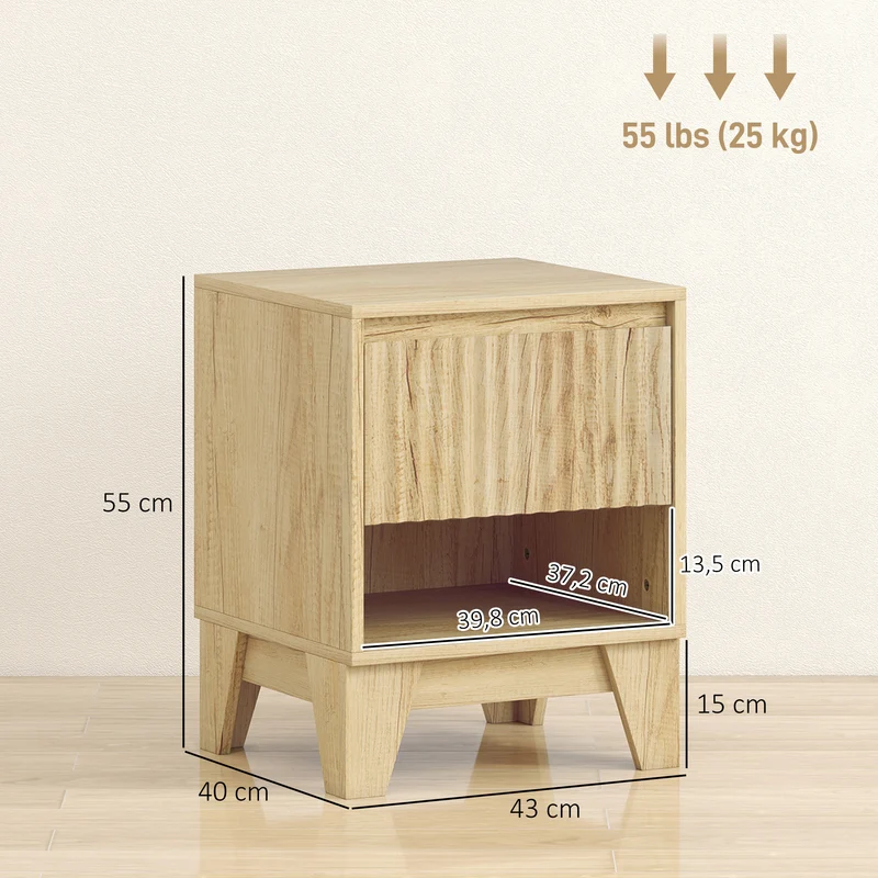 Lot de 2 tables de chevet étroites 43 x 40 x 55 cm tiroir ouvert rangement moderne en panneau de particules bois naturel 21_0003754