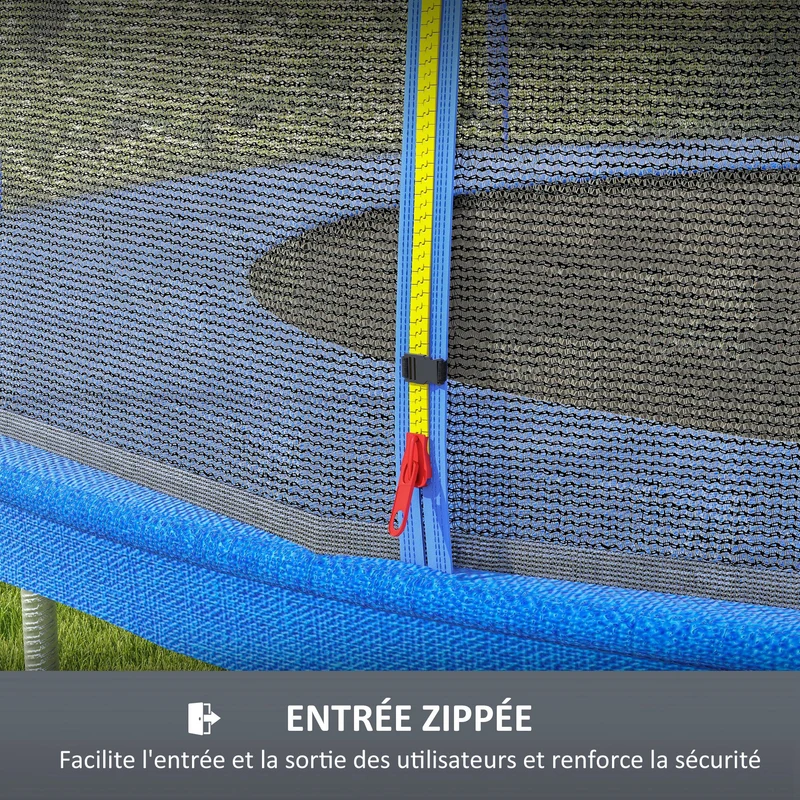 Filet de sécurité pour trampoline 366 x 180 cm entrée zippée anti-chute extérieur résistant durable en polyéthylène bleu 21_0006409