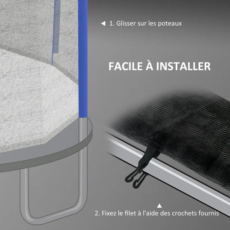 Filet de sécurité pour trampoline 366 x 180 cm entrée zippée anti-chute extérieur résistant durable en polyéthylène bleu 21_0006409