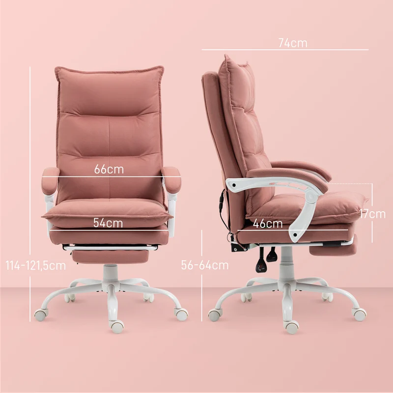 Fauteuil de bureau massant inclinable 66 x 74 x 121,5 cm massage 6 zones chauffage lombaire moderne en microfibre rose 21_0006245