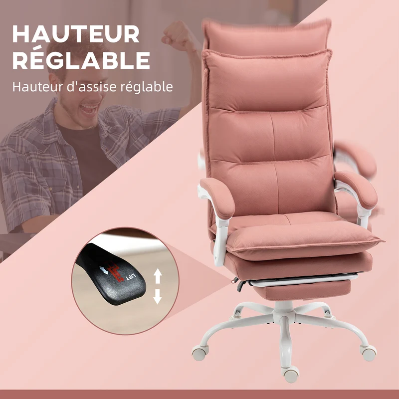 Fauteuil de bureau massant inclinable 66 x 74 x 121,5 cm massage 6 zones chauffage lombaire moderne en microfibre rose 21_0006245
