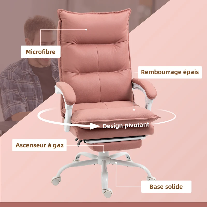 Fauteuil de bureau massant inclinable 66 x 74 x 121,5 cm massage 6 zones chauffage lombaire moderne en microfibre rose 21_0006245