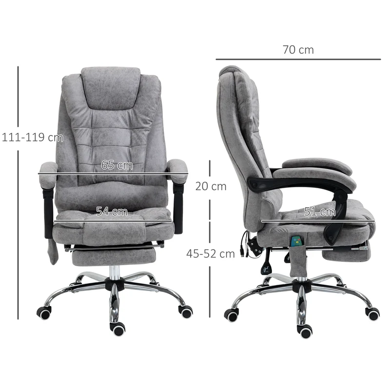 Fauteuil de bureau massant chauffant 65 x 70 x 119 cm dossier inclinable ergonomique moderne en microfibre gris clair 21_0006186