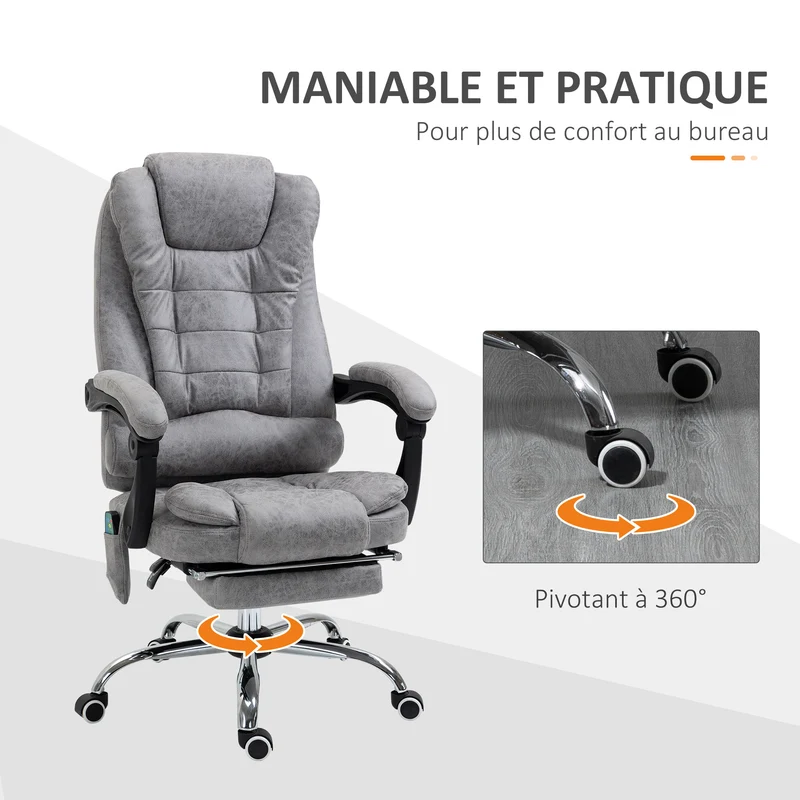 Fauteuil de bureau massant chauffant 65 x 70 x 119 cm dossier inclinable ergonomique moderne en microfibre gris clair 21_0006186