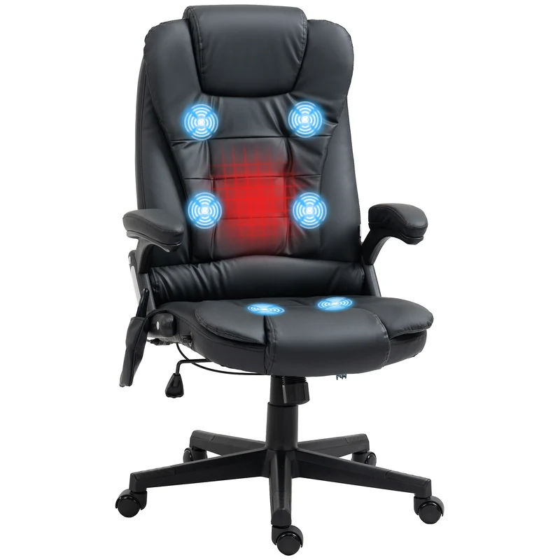 Fauteuil de bureau massant chauffant 62 x 68 x 111-121 cm ergonomique réglable détente du dos moderne design en PU noir 21_0006436