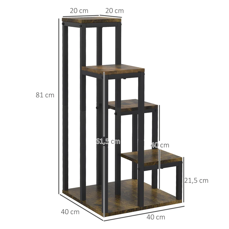 Etagère pour plantes intérieure 40 x 40 x 81 cm 4 étagères hauteurs variables industriel contemporain en acier noir 21_0004275