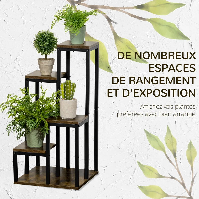 Etagère pour plantes intérieure 40 x 40 x 81 cm 4 étagères hauteurs variables industriel contemporain en acier noir 21_0004275
