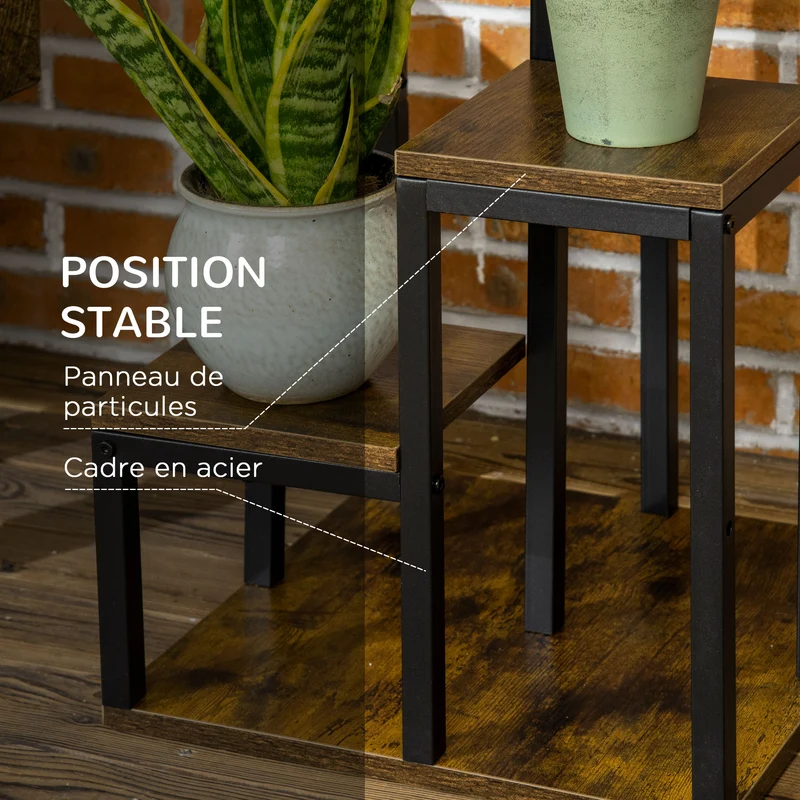 Etagère pour plantes intérieure 40 x 40 x 81 cm 4 étagères hauteurs variables industriel contemporain en acier noir 21_0004275
