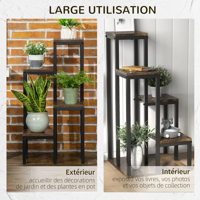 Etagère pour plantes intérieure 40 x 40 x 81 cm 4 étagères hauteurs variables industriel contemporain en acier noir 21_0004275