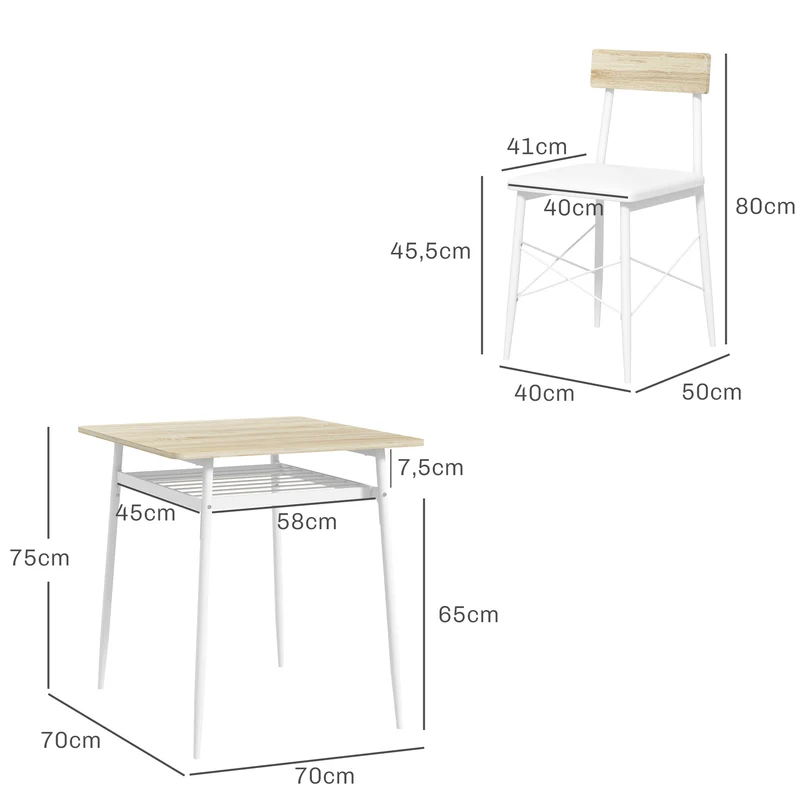 Ensemble table et chaises cuisine 70 x 70 x 75 cm gain de place étagère chaises encastrables sièges moderne en MDF chêne 21_0003259