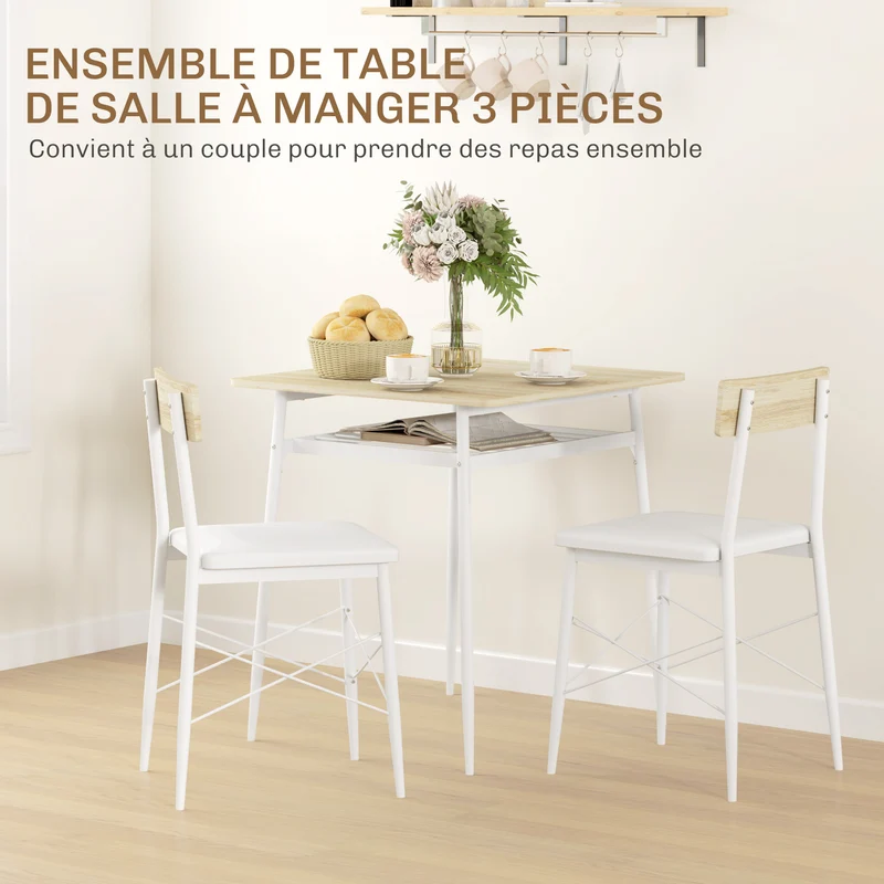Ensemble table et chaises cuisine 70 x 70 x 75 cm gain de place étagère chaises encastrables sièges moderne en MDF chêne 21_0003259