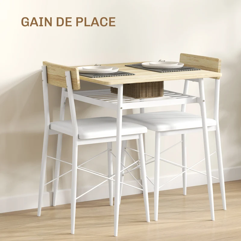 Ensemble table et chaises cuisine 70 x 70 x 75 cm gain de place étagère chaises encastrables sièges moderne en MDF chêne 21_0003259